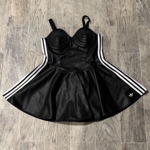 adidas Black Faux Leather Bustier Dress with White Sport Stripes